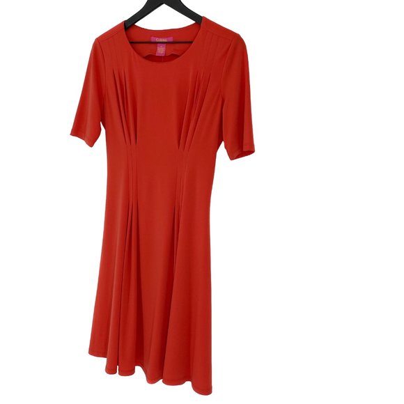 CATHERINE MALANDRINO Tangy Apricot Pleated Sheath Dress Size M - Picture 3 of 16
